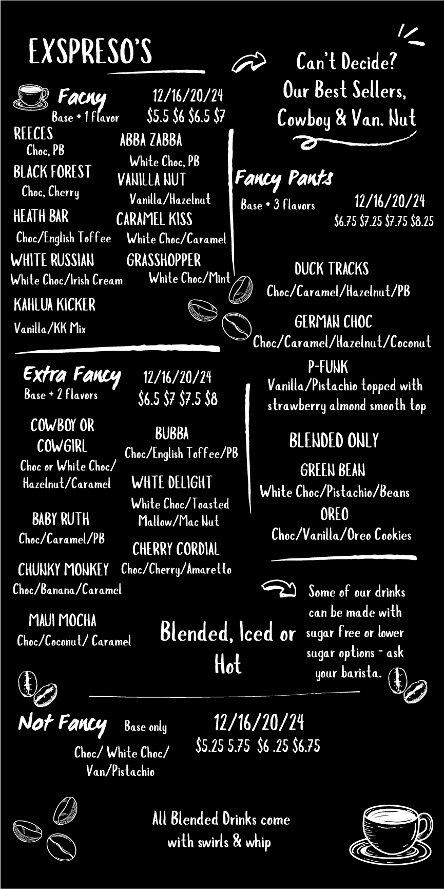 Expressos 12x24 Chalk Board Menu
