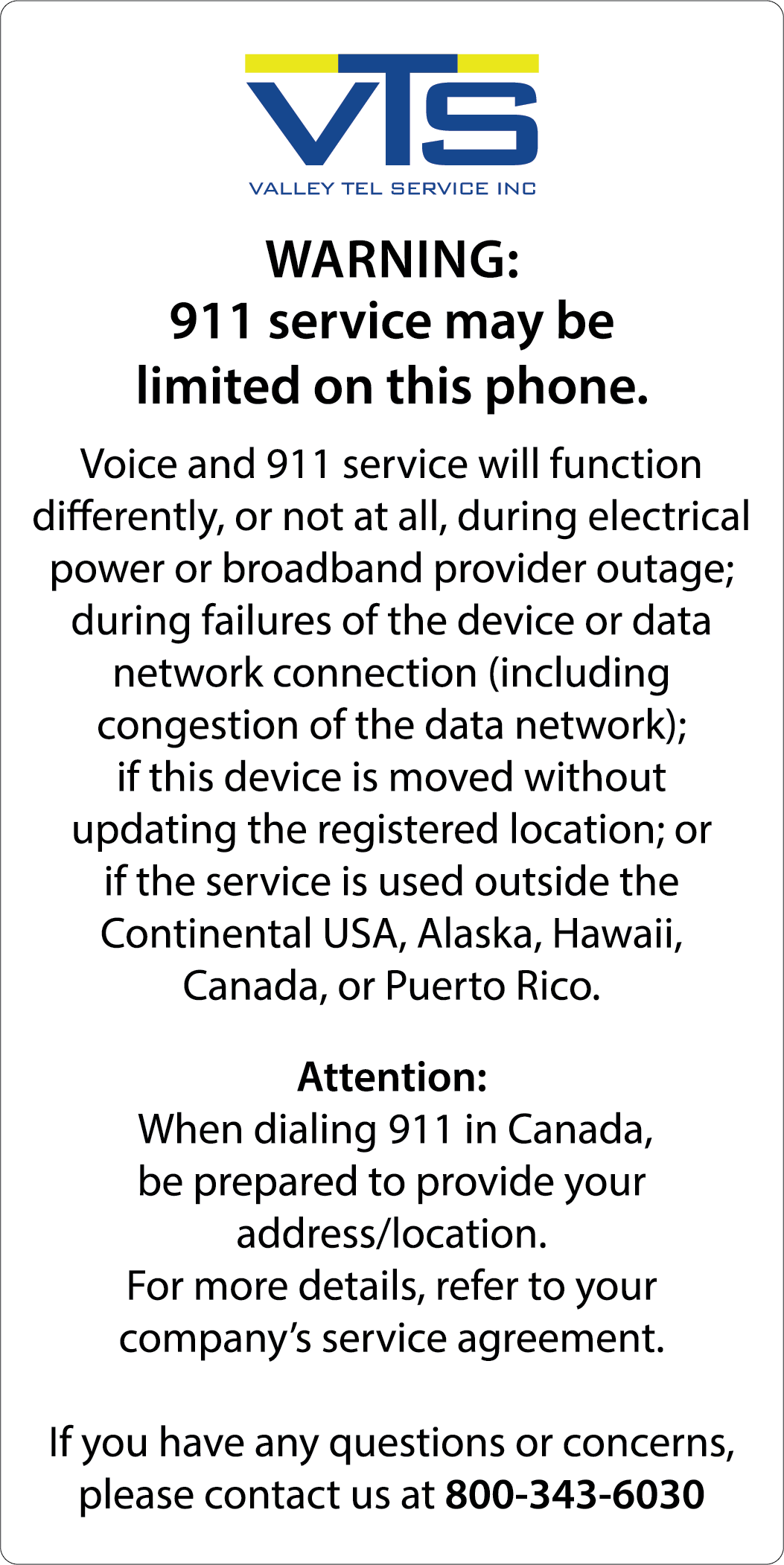 Valley Tel Stickers (1"x2" Pack of 500)