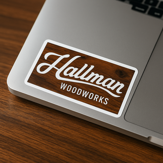 Hallman Woodworks Woodgrain Print and Die Cut Decals 4.5x2.65