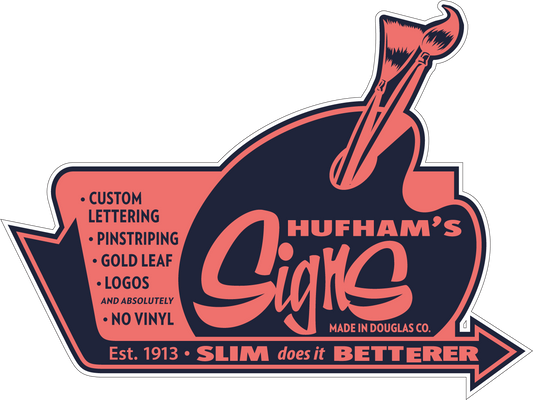 Hufham's Signs Coral & Navy Die Cut Decals 3.5in x 2.75in