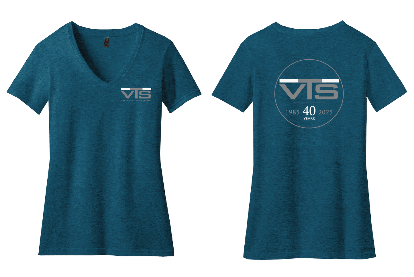 Valley Tel Ladies Vneck Shirt -Deep Turquoise Fleck DM1190L