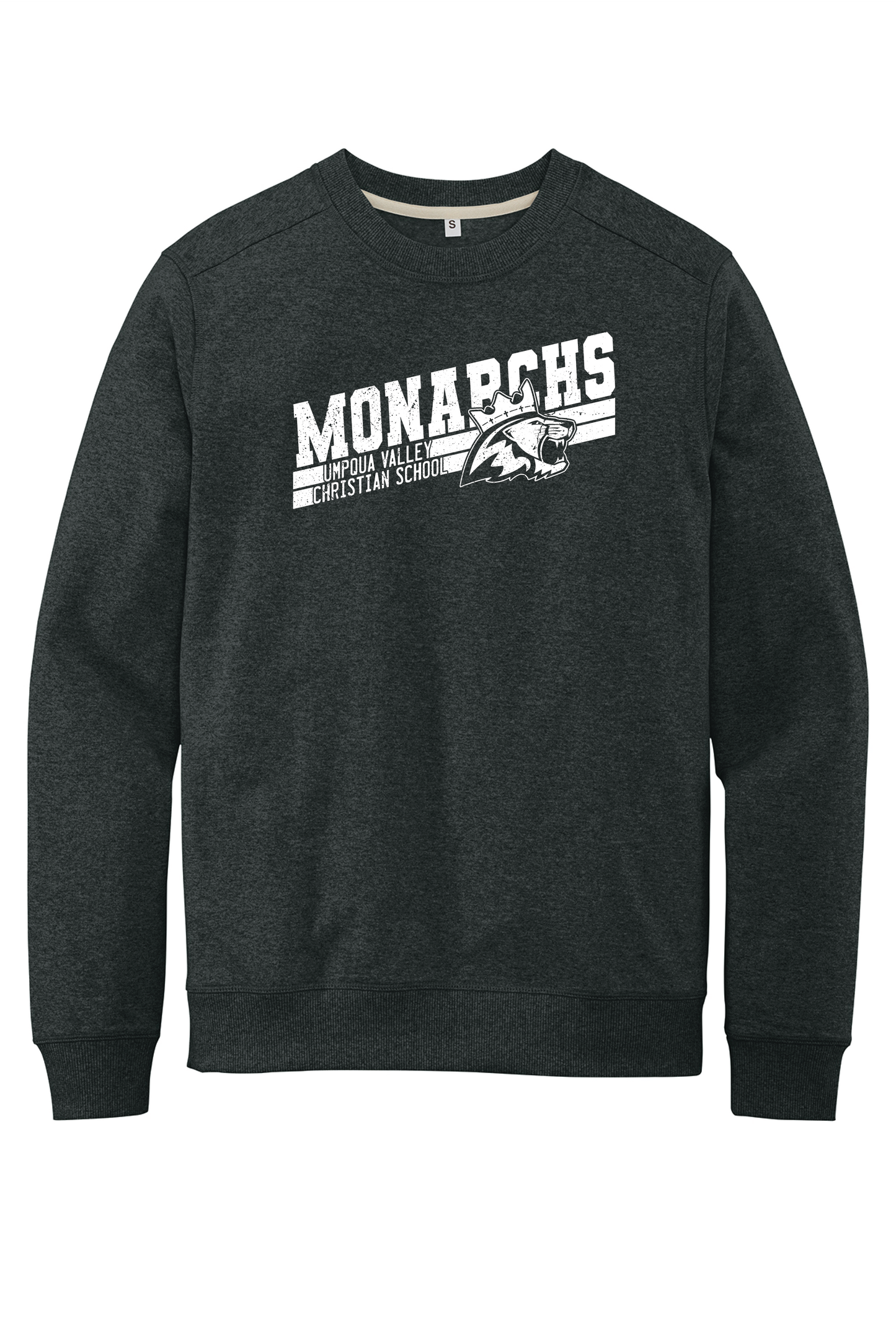 Umpqua Valley Christian School Diagonal Printed Crewneck- Charcoal Heather DT8104
