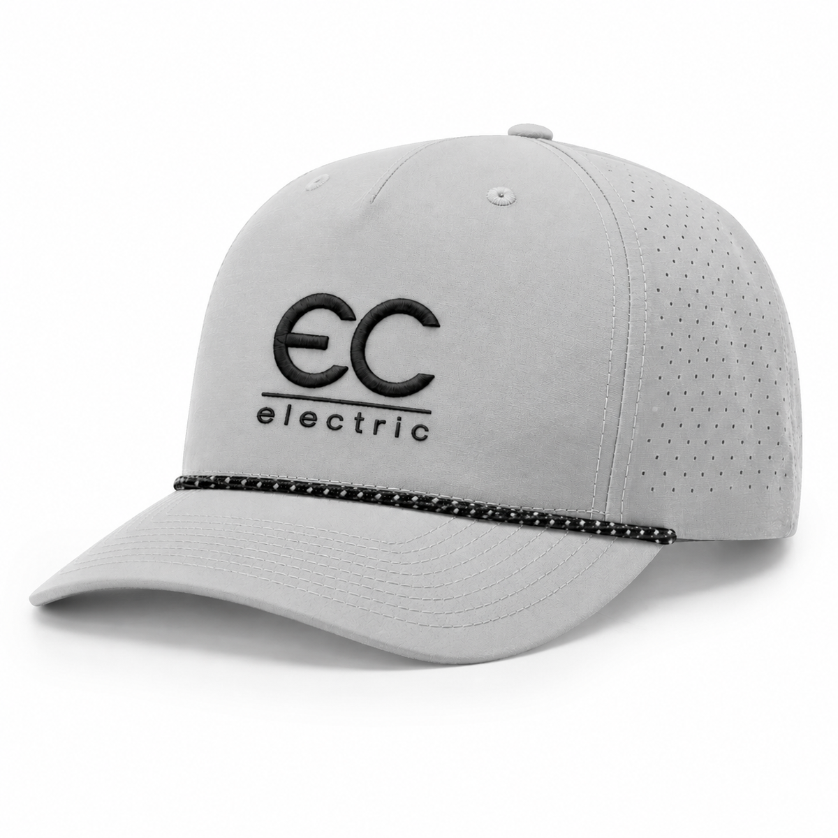 EC Hat 355 Solid White with White/Black Rope Hat EC electric Puff Hat