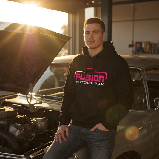 Fusion Motors Logo'd Pink Hoodie - Independent Hoodie 4500 Black