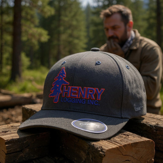 Henry Logging Embroidered Flexfit Hat - Black NU® Cap - 6100NU