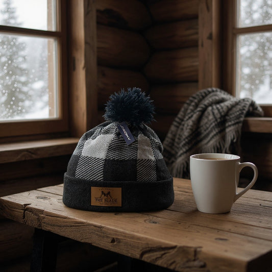 The Blade Axe House Patch Plaid Pom Pom Beanie