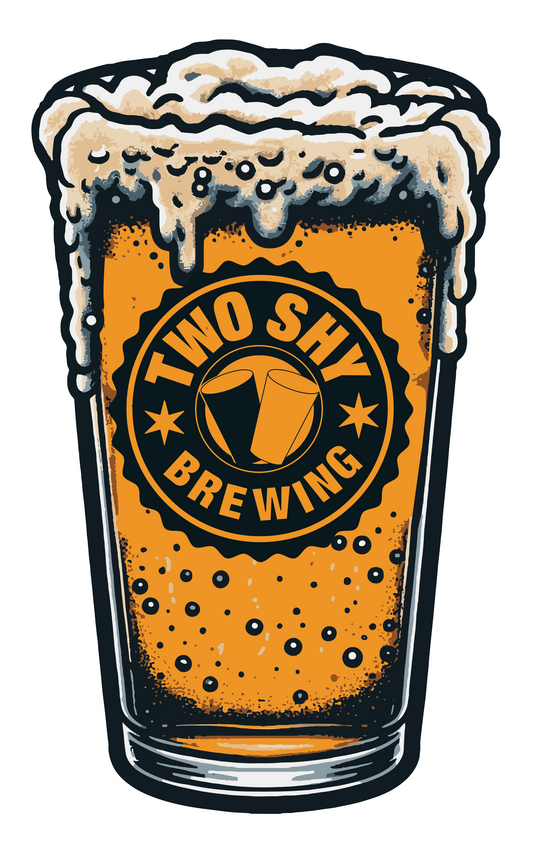 Two Shy Brewery Pint Die Cut Decals 4in x 2.5in
