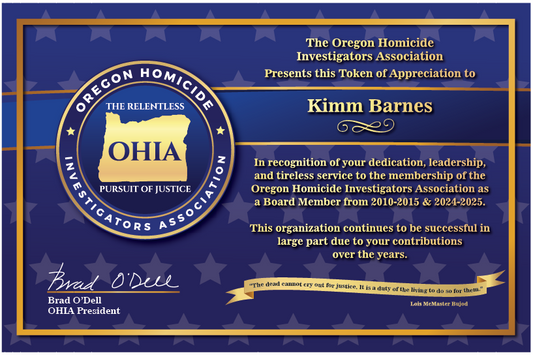 Oregon Homicide Investigator Association Plaque 9x12 Black - UN1004