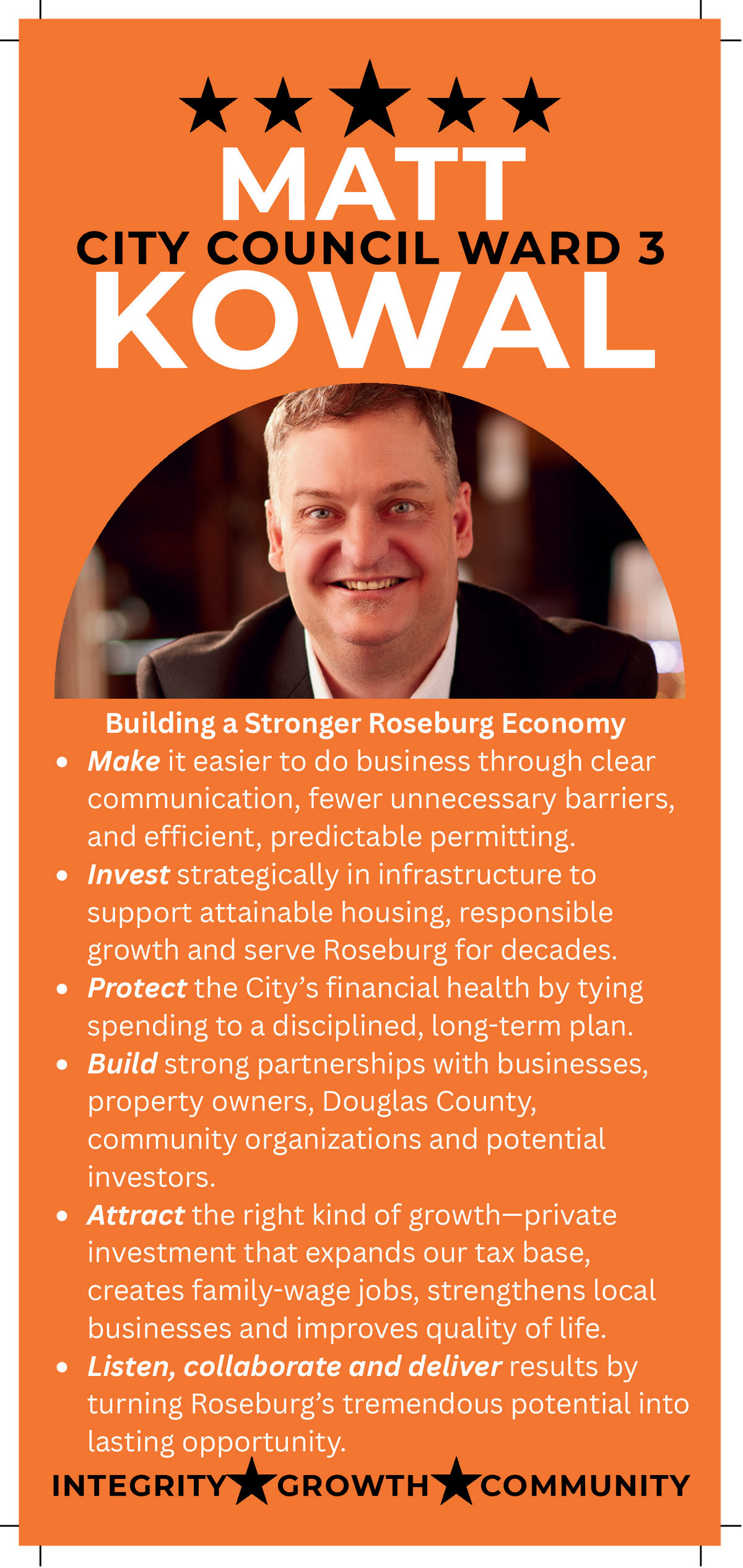 Matt Kowal City Council Rack Cards (Pack of 1000)