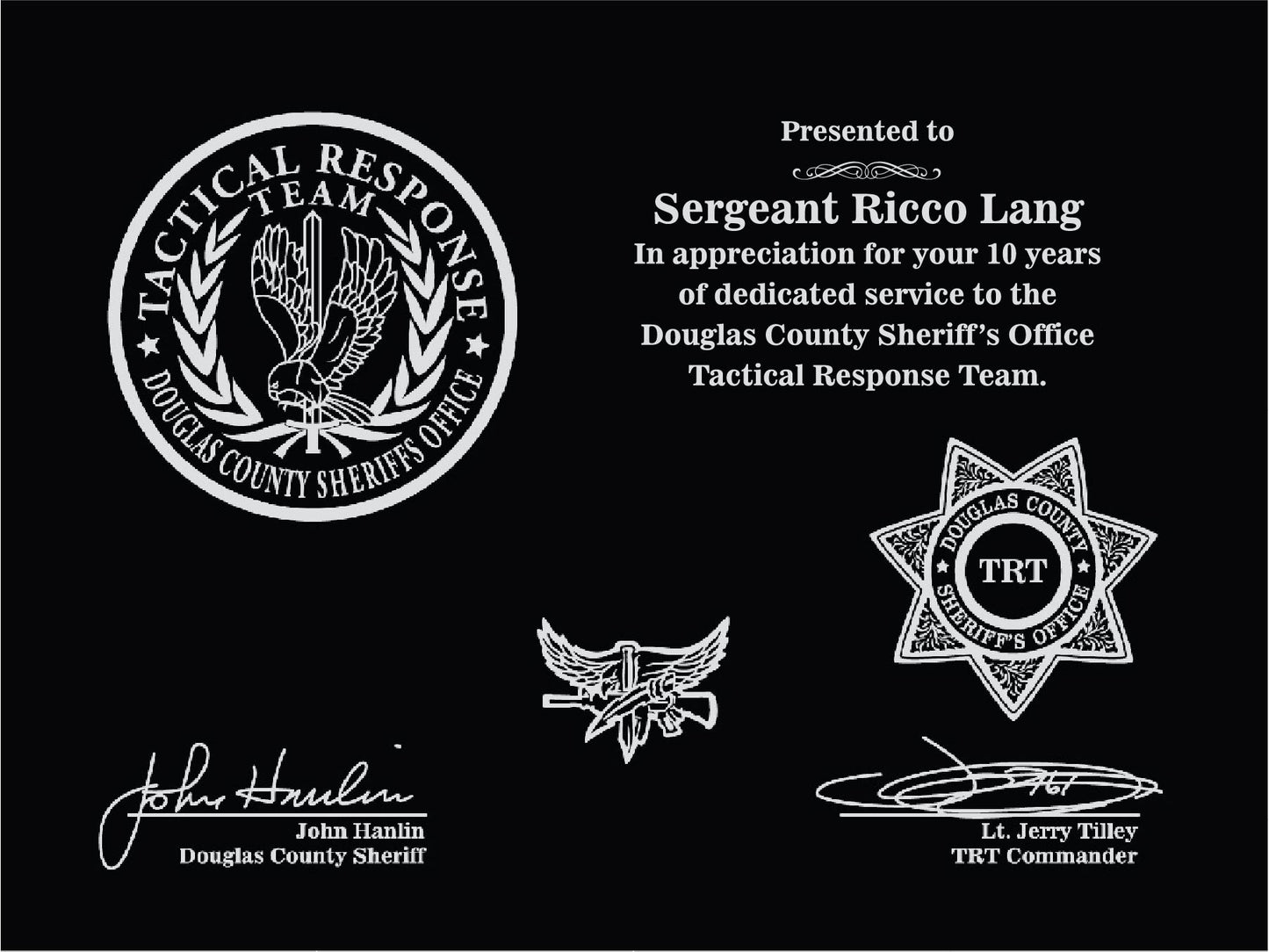 Douglas County Sheriff TRT Plaque 10x8 Black - GMR810BK