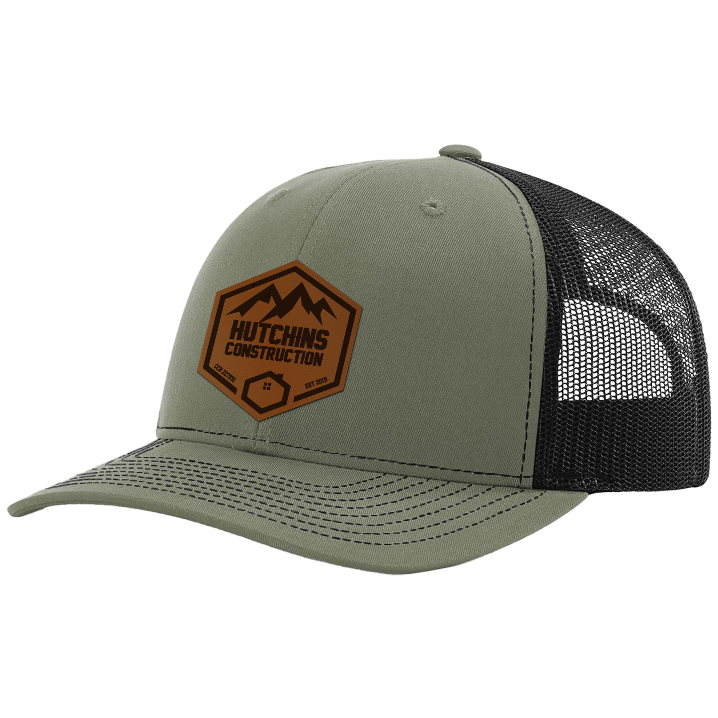 Hutchins Construction Logo Leather Patch Hat - Richardson 112