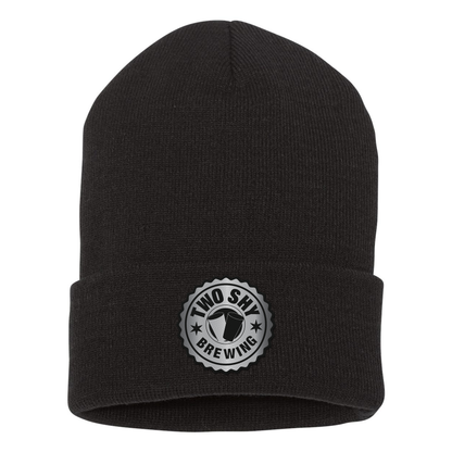 Two Shy Engraved and Embroidered Black/Silver Patch Beanie - Yupong 1501KC