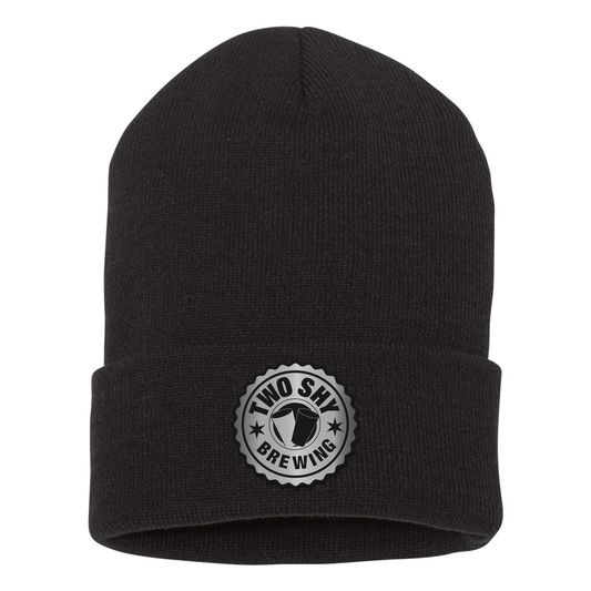 Two Shy Engraved and Embroidered Black/Silver Patch Beanie - Yupong 1501KC