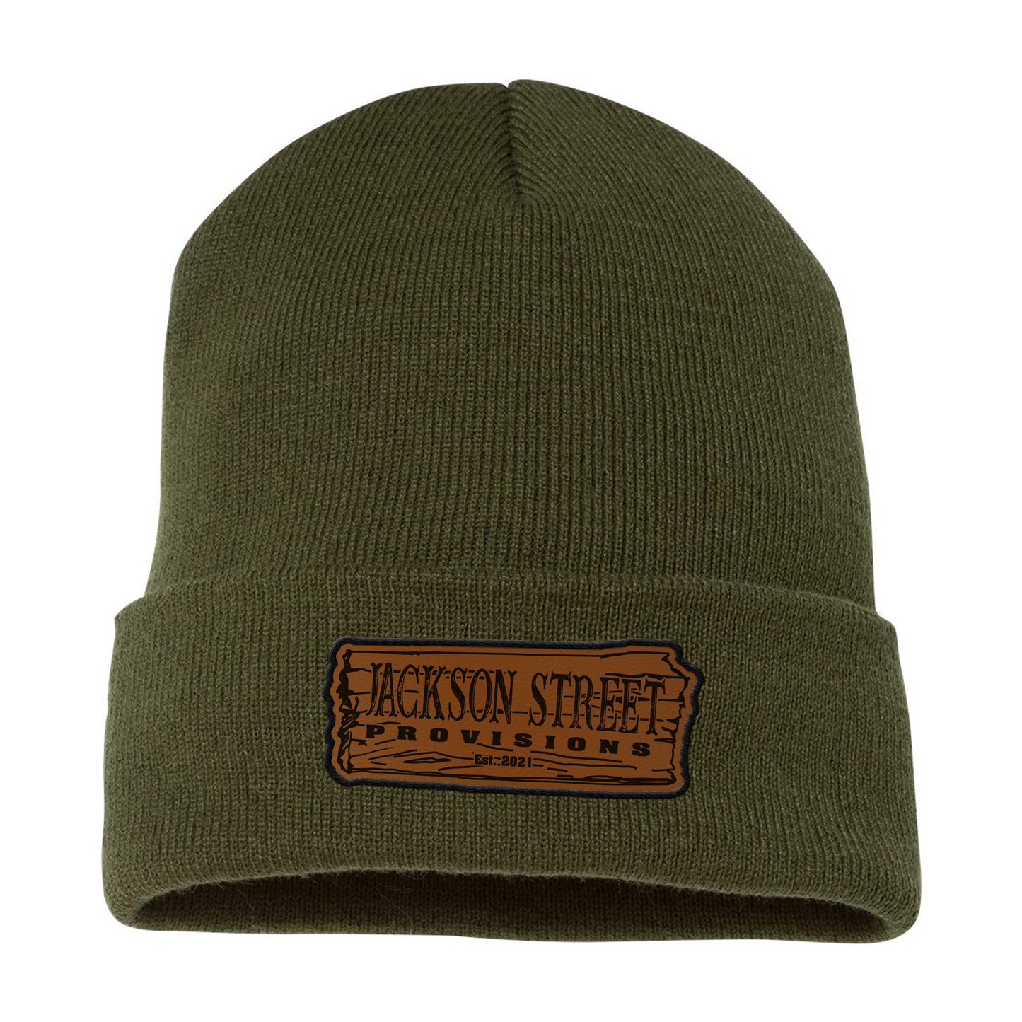 Jackson Street Provisions Engraved and Embroidered Patch Beanie - Yupong 1501KC