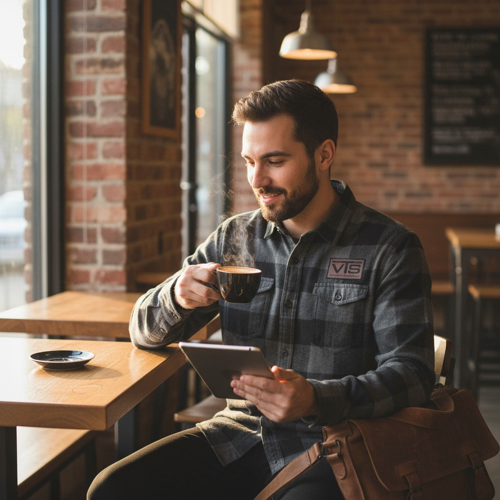 Valley Tel Flannel Shirt with Leather Patch - Charcoal/Black 8210