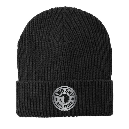 Two Shy Engraved and Embroidered Black/Silver Patch Watch Beanie - c908 Watch Beanie