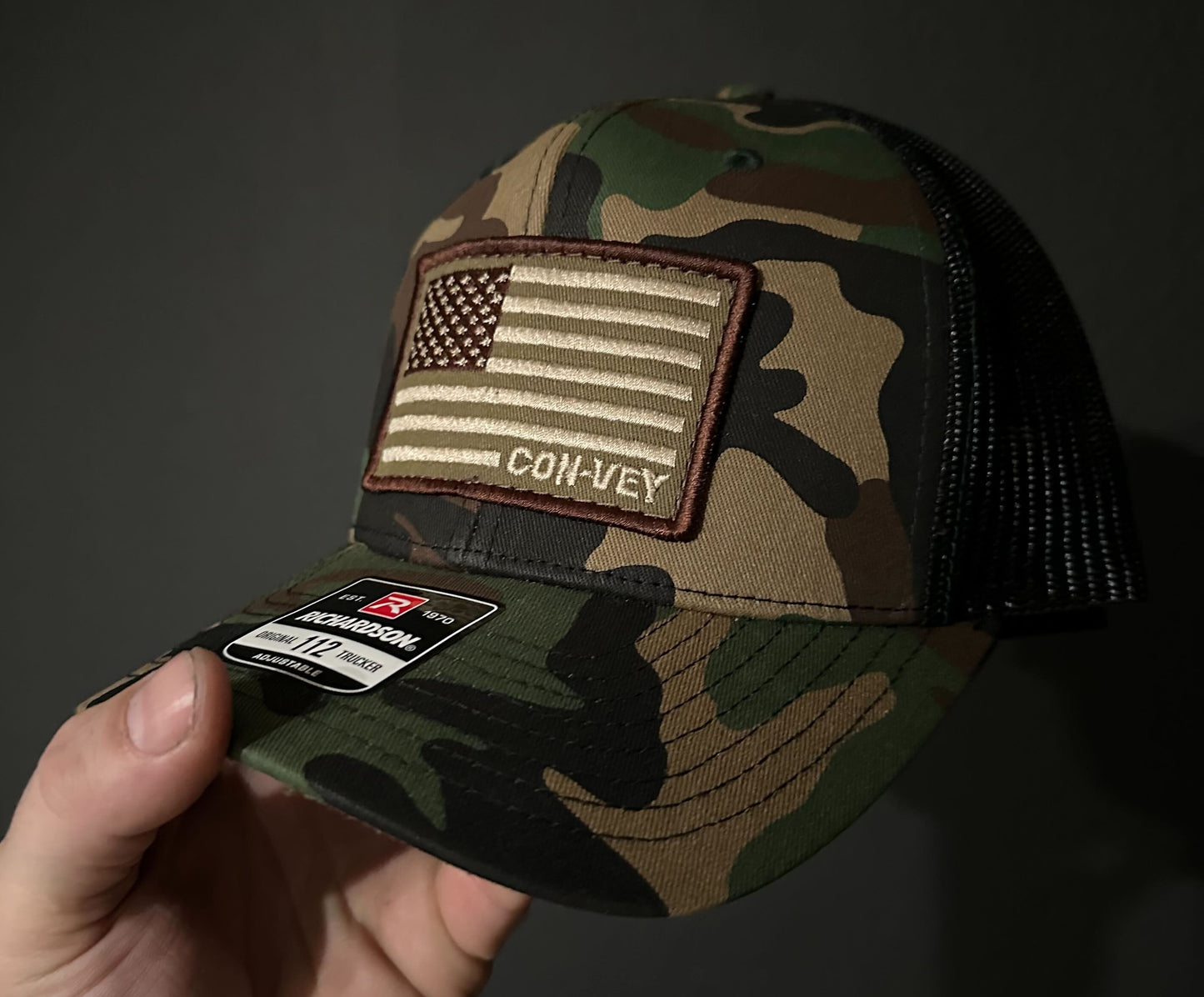 Convey Flag Embroidered Patch Hat - Richardson Army Camo/Black 112