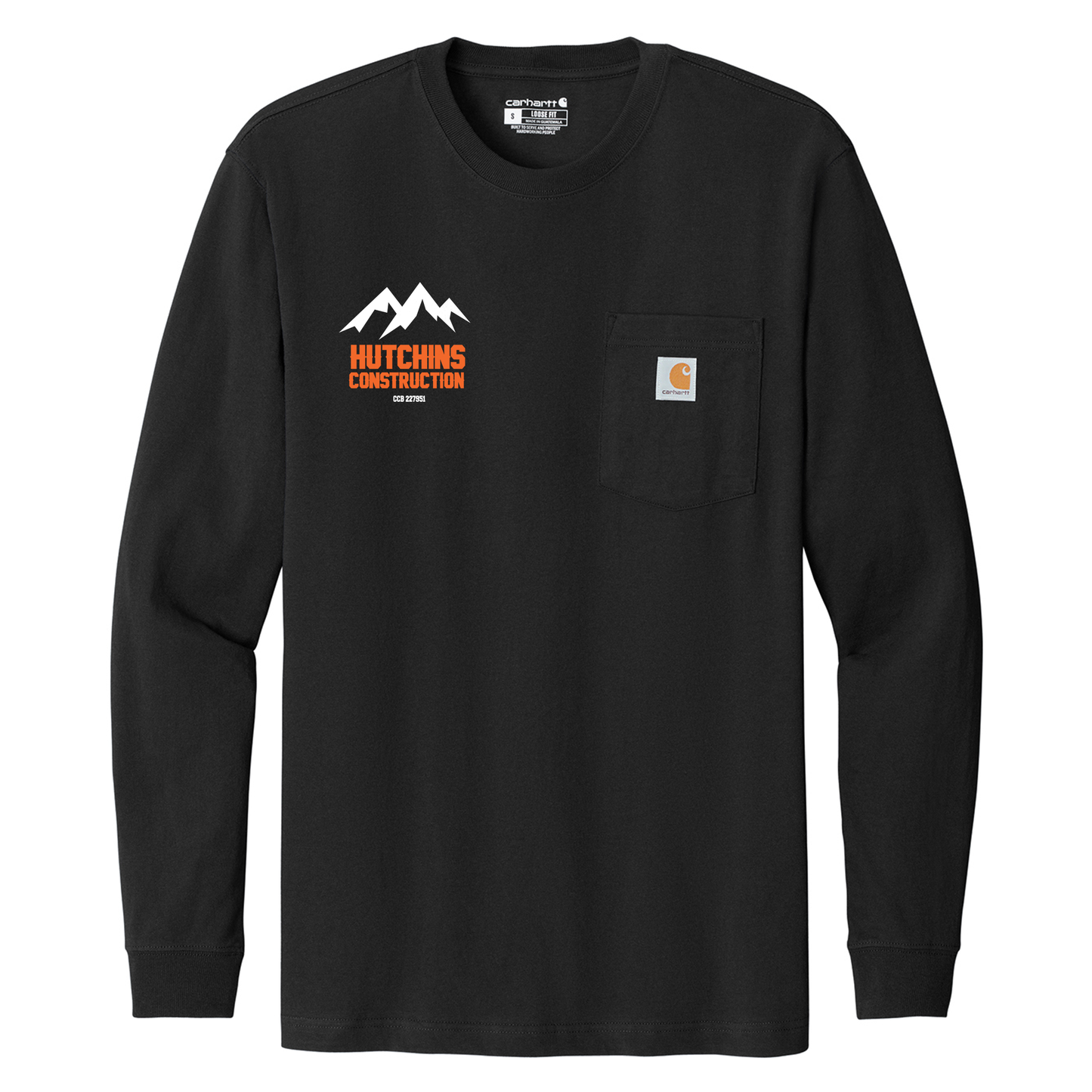 Hutchins Construction Printed Carhartt Long Sleeve Pocket Tshirt - Black CTK126