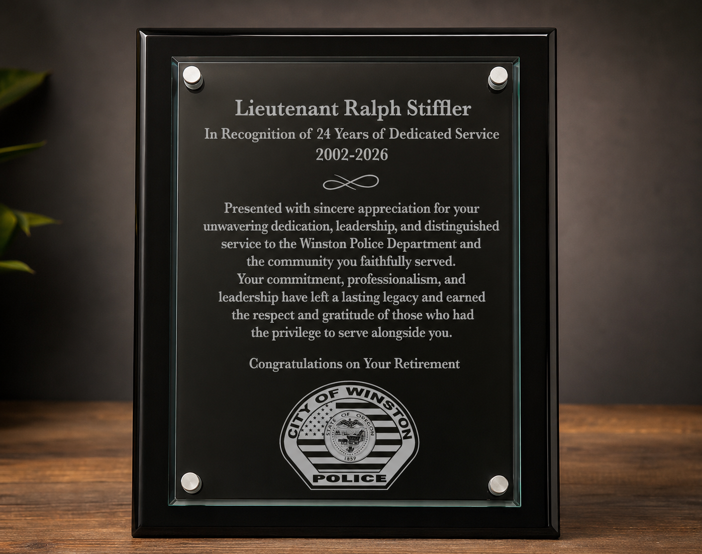 Winston Police Retirement Plaque 10x13 Double Layer Plaque - FPG21113