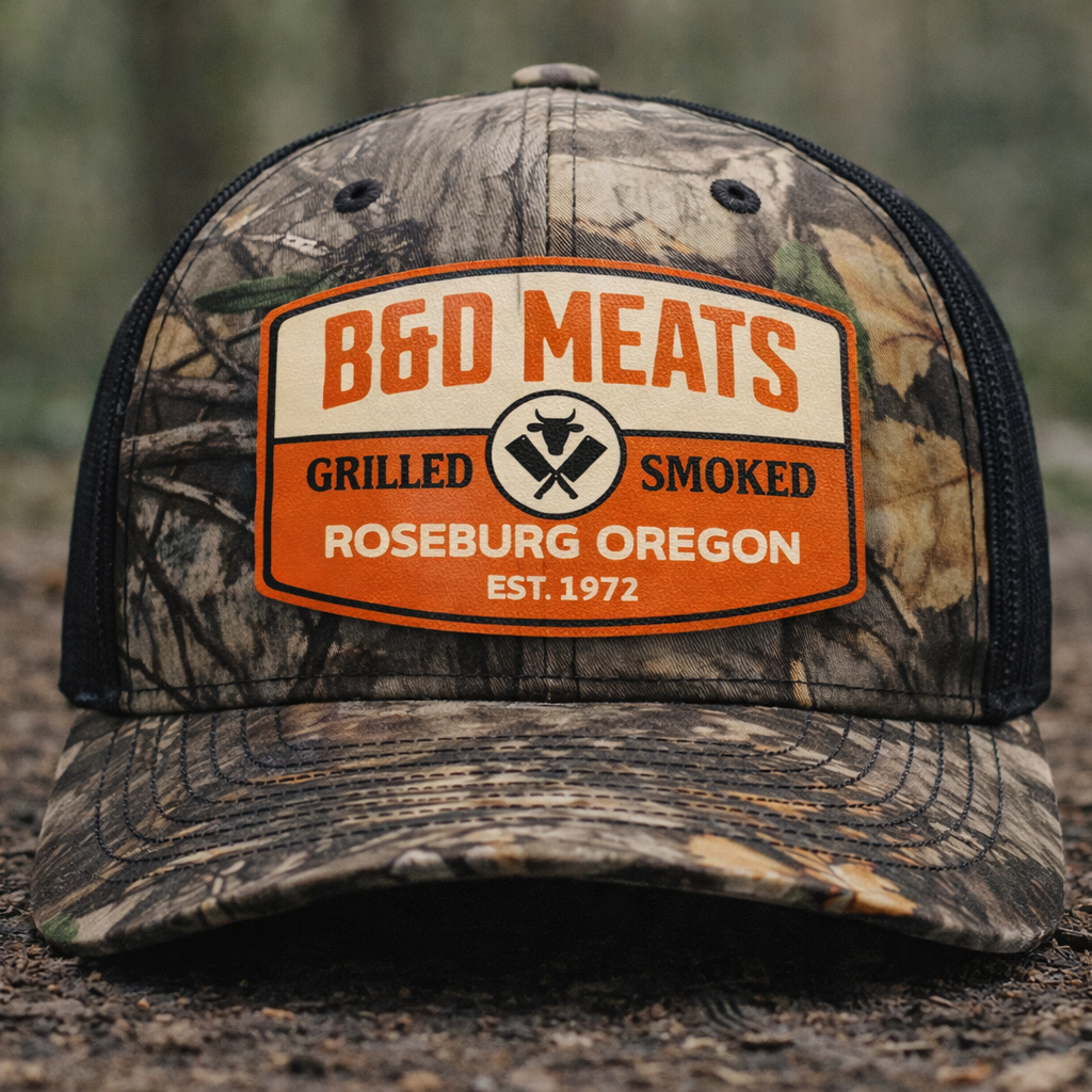 B& D Meats Printed Leather Patch Hat - Camo Richardson 112