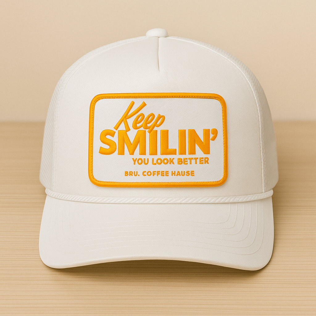 Bru Coffee Keep Smilin' Embroidered Patch Hat - Otto 39-165