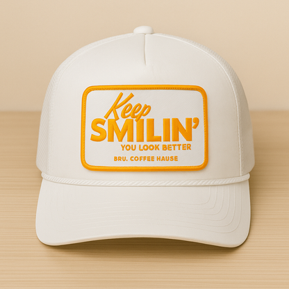Bru Coffee Keep Smilin' Embroidered Patch Hat - Otto 39-165