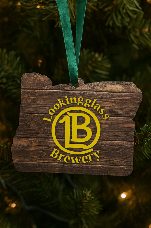 Lookingglass Brewery Laser Cut and Printed Ornaments 3.5 x 2.75