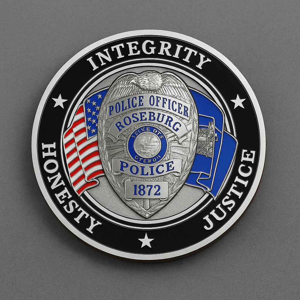 Roseburg PD Personalized Badge Pint or Whiskey Glass