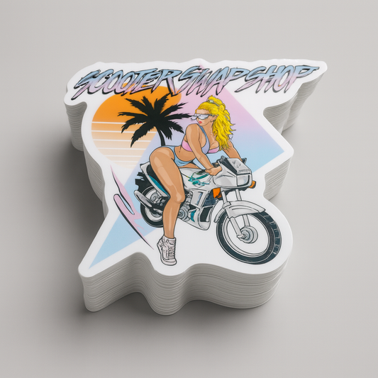 Scooter Swap Shop Uzi Girl Die Cut Decals 3.5x3.5