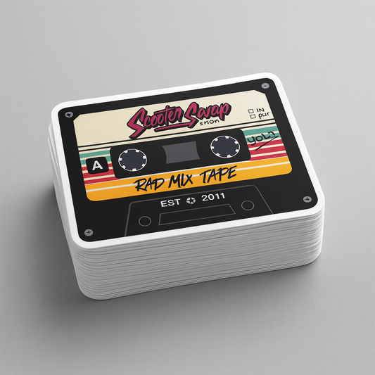 Scooter Swap Shop Mix Tape Die Cut Decals 3.5x2