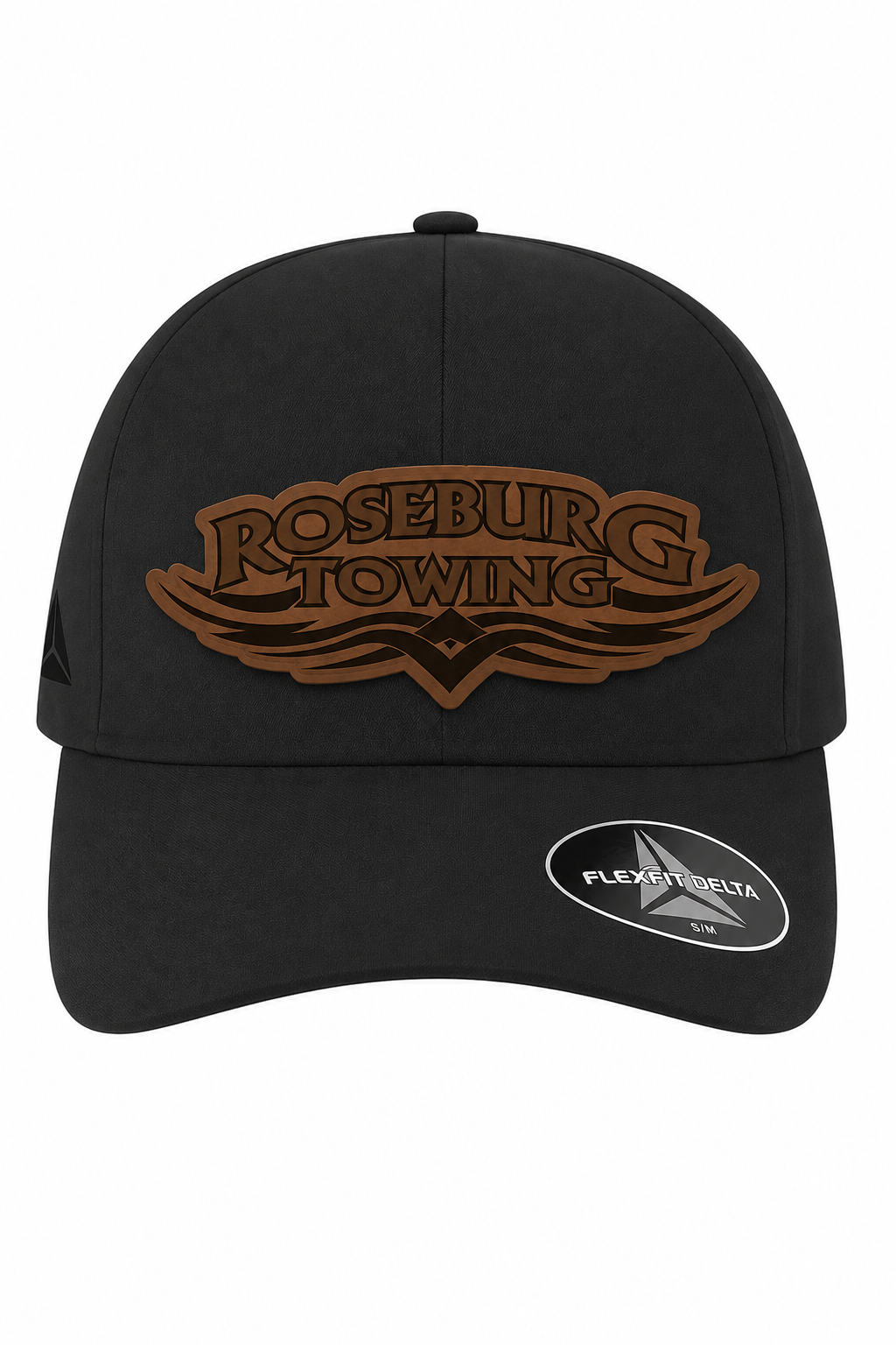 Roseburg Towing Engraved Leather Patch Hat | Flexfit Delta Cap FF | Tribal Logo