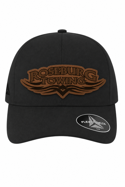 Roseburg Towing Engraved Leather Patch Hat | Flexfit Delta Cap FF | Tribal Logo