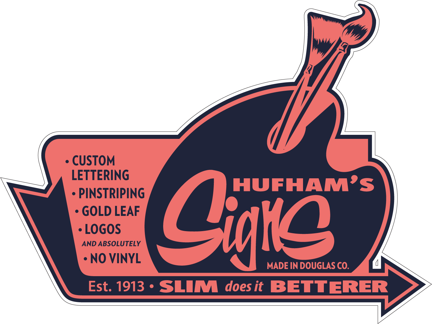 Hufham's Signs Coral & Navy Die Cut Decals 3.5in x 2.75in