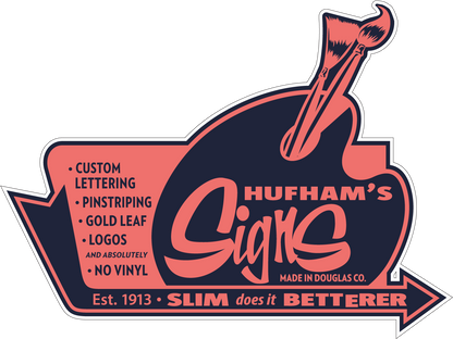 Hufham's Signs Coral & Navy Die Cut Decals 3.5in x 2.75in