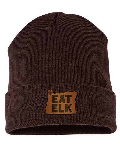 Eat Elk Engraved and Embroidered Patch Cuffed Beanie - Yupong 1501KC