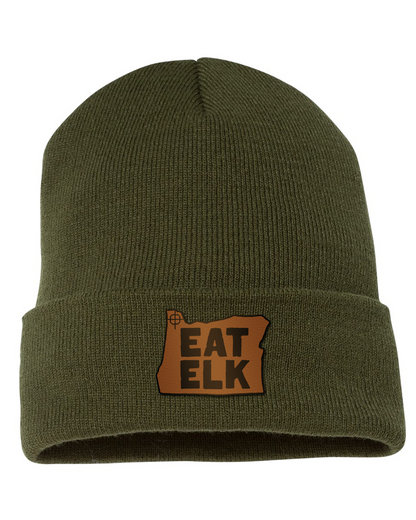Eat Elk Engraved and Embroidered Patch Cuffed Beanie - Yupong 1501KC