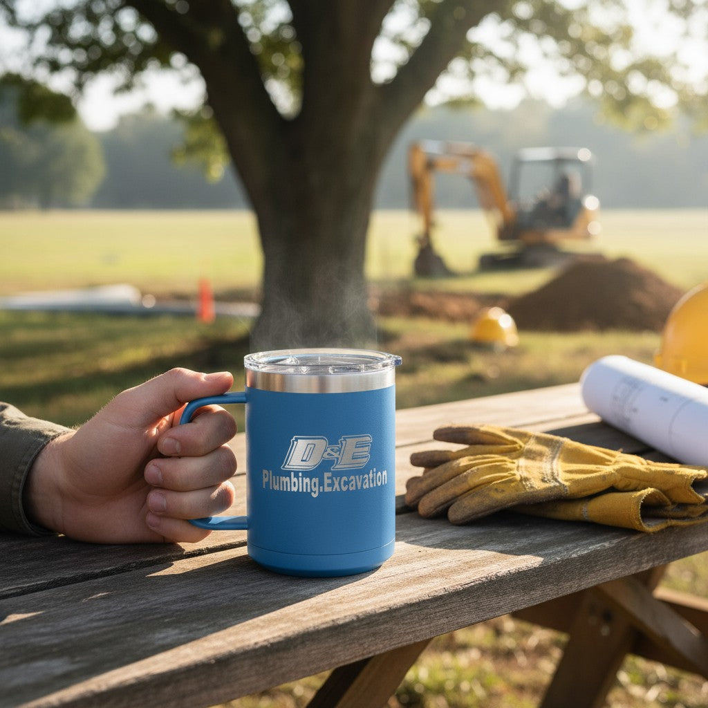 D&E Plumbing Engraved Coffee Mug - 15oz Camp Mug