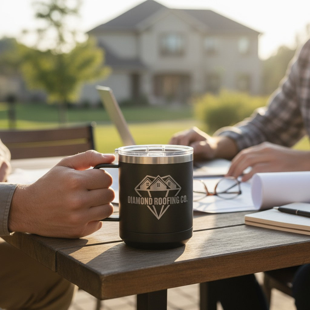Diamond Roofing Engraved Coffee Mug - 15oz Camp Mug