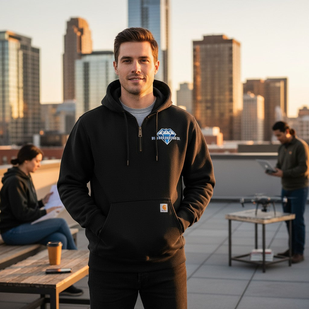 Diamond Roofing Carhartt Hoodie - Black Carhartt® Rain Defender® Paxton Heavyweight Hooded Zip Mock Sweatshirt