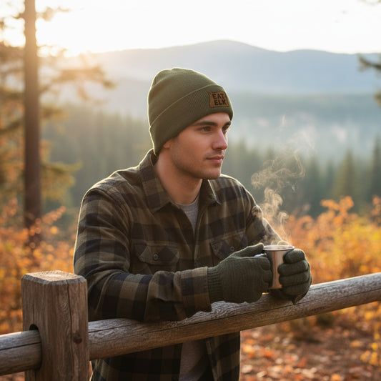 Eat Elk Engraved and Embroidered Patch Cuffed Beanie - Yupong 1501KC