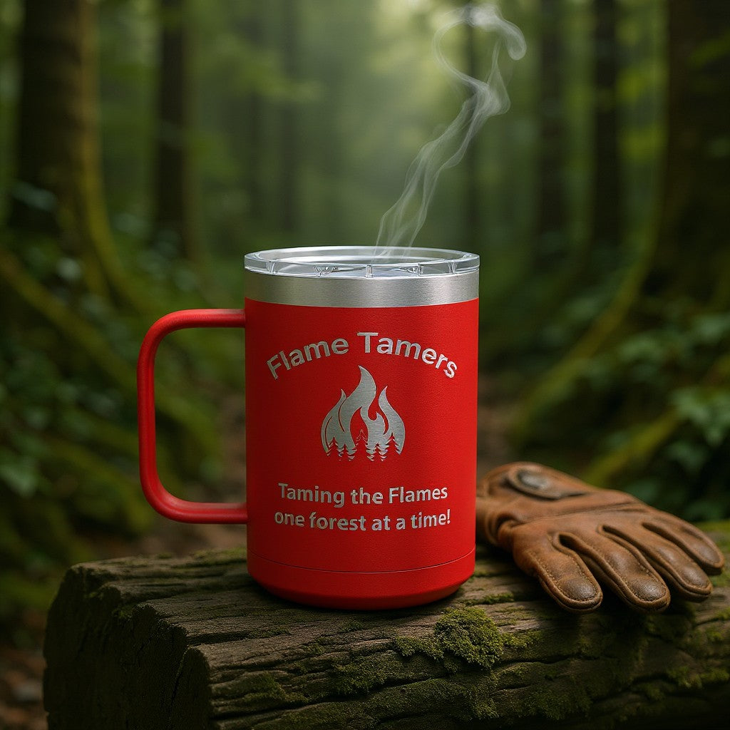 Flame Tamers Engraved Coffee Mug - 15oz Camp Mug