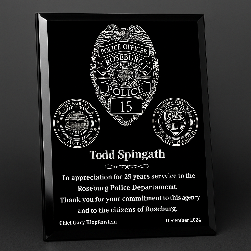 Roseburg Police Plaque 8x10 Black - GMR810BK