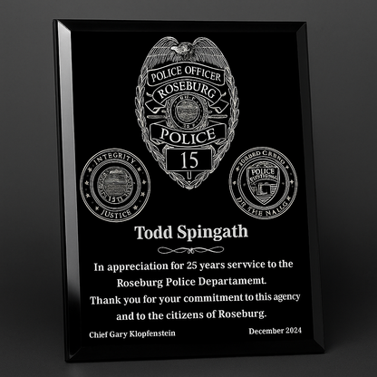 Roseburg Police Plaque 8x10 Black - GMR810BK