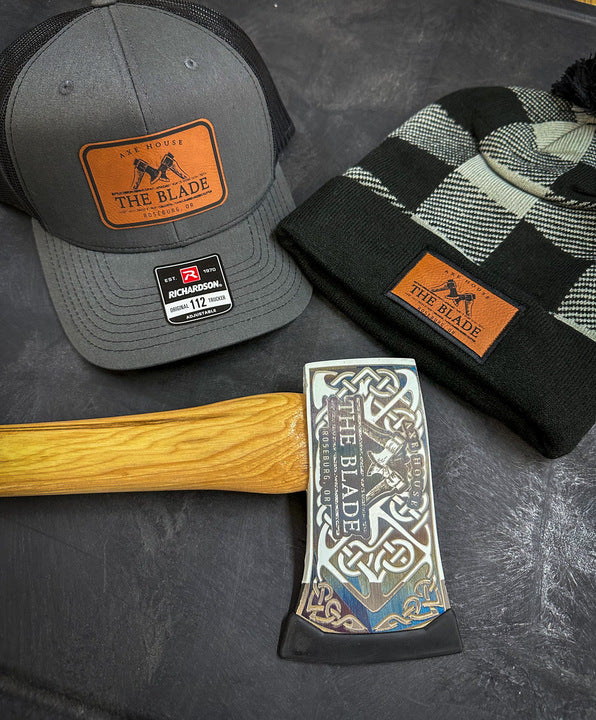 The Blade Axe House Patch Plaid Pom Pom Beanie