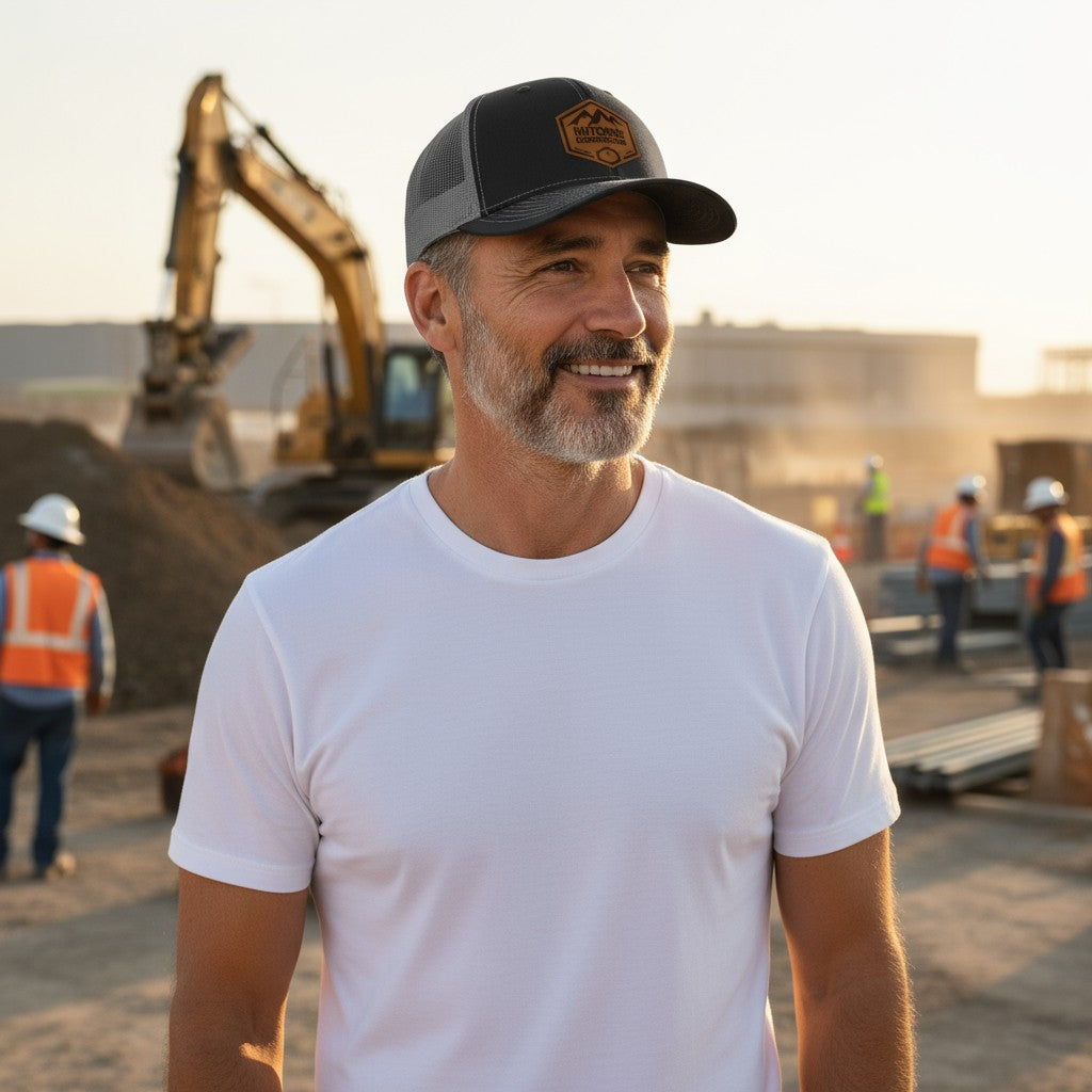 Hutchins Construction Logo Leather Patch Hat - Richardson 112