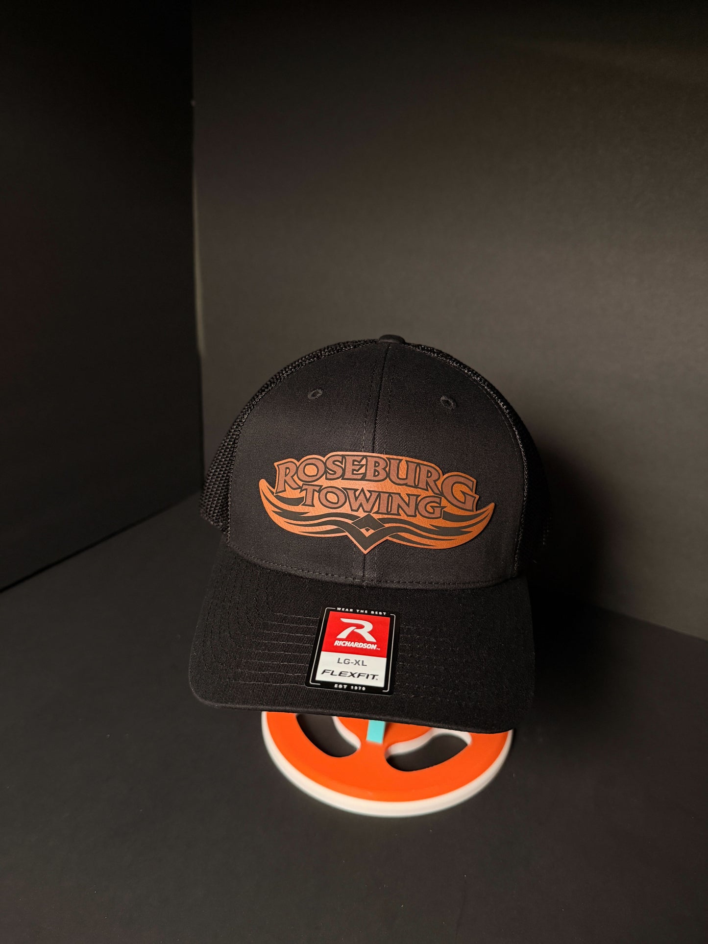 Roseburg Towing Laser Engraved Leather Patch Hat | Richardson 110 Flexfit | Tribal Logo