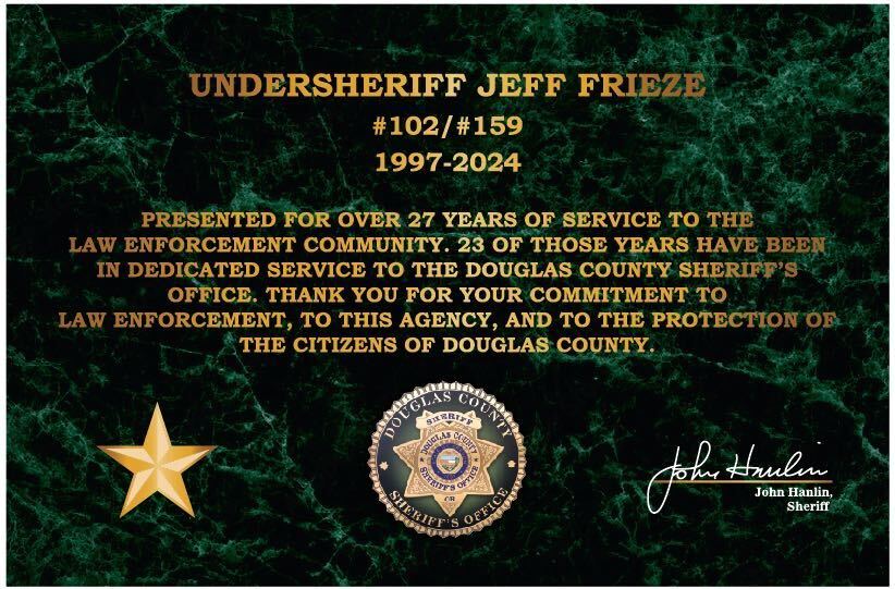 Douglas County Sheriff Retirement Plaque 7.5x11.5 Printed - SBL061