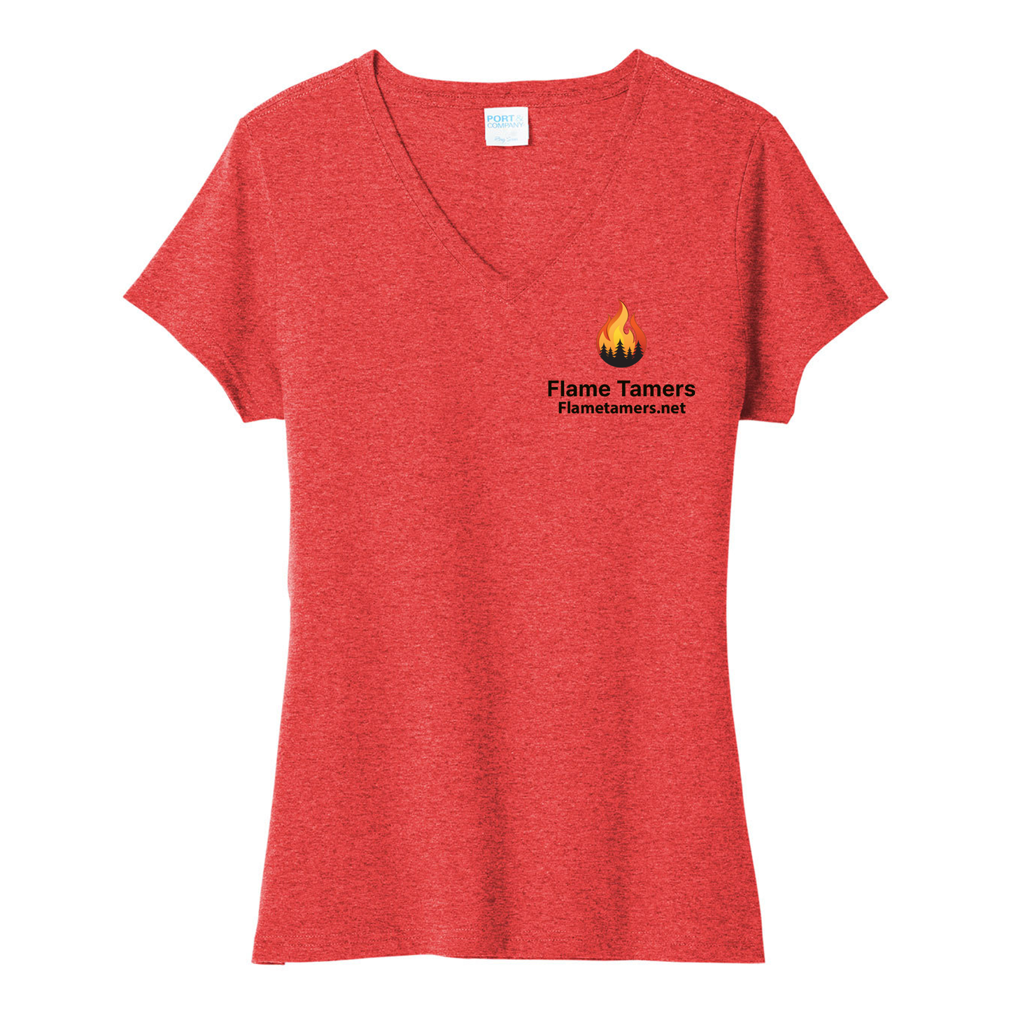 Flame Tamers Tri-Blend Ladies Vneck Tshirt - Bright Red Heather LPCV330