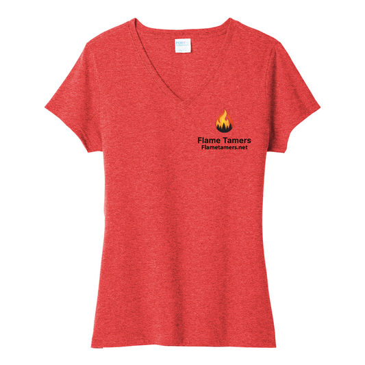 Flame Tamers Tri-Blend Ladies Vneck Tshirt - Bright Red Heather LPCV330