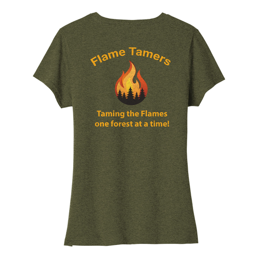 Flame Tamers Tri-Blend Ladies Vneck Tshirt - Military Green LPCV330